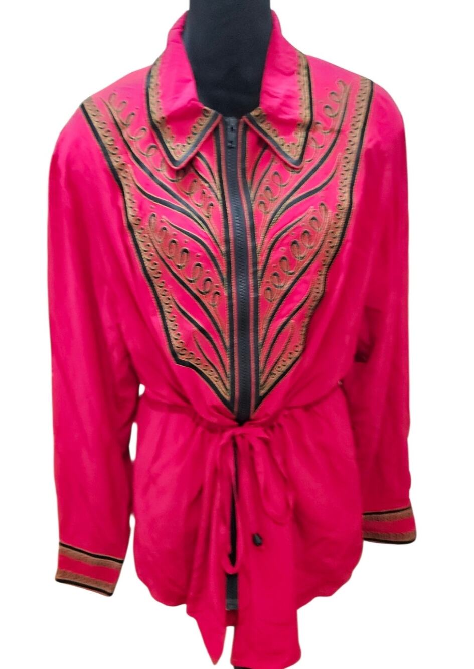 Bob Mackie Wearable Art Silk Jacket Hot Pink Zip Front Size L